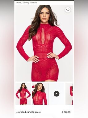Jewelled Janelle Red Sheer Knit Dress